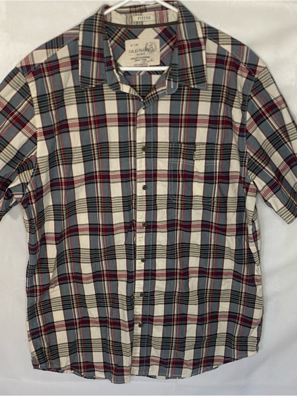 Vintage Old Navy Short Sleeve Shirt Mens XL Fitted Plaid Red Button Down